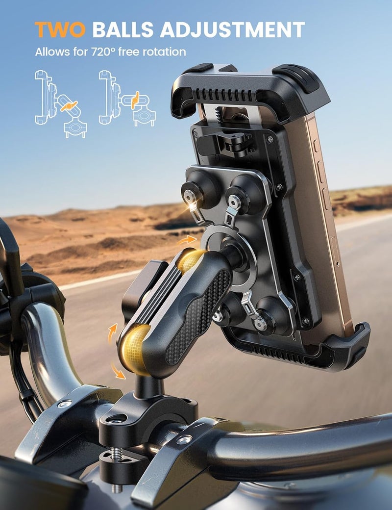 Lamicall Motorcycle Phone Mount Holder - [Metal Extension Arm] [Dual Vibration Dampener] Motorcycle Cell Phone Mount, Bike Bicycle Handlebar Phone Clamp, for iPhone 16/15/ 14 Pro Max, 4.7-6.7" Phones - Image 2